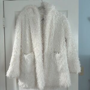 White Fur Coat with pockets and hood